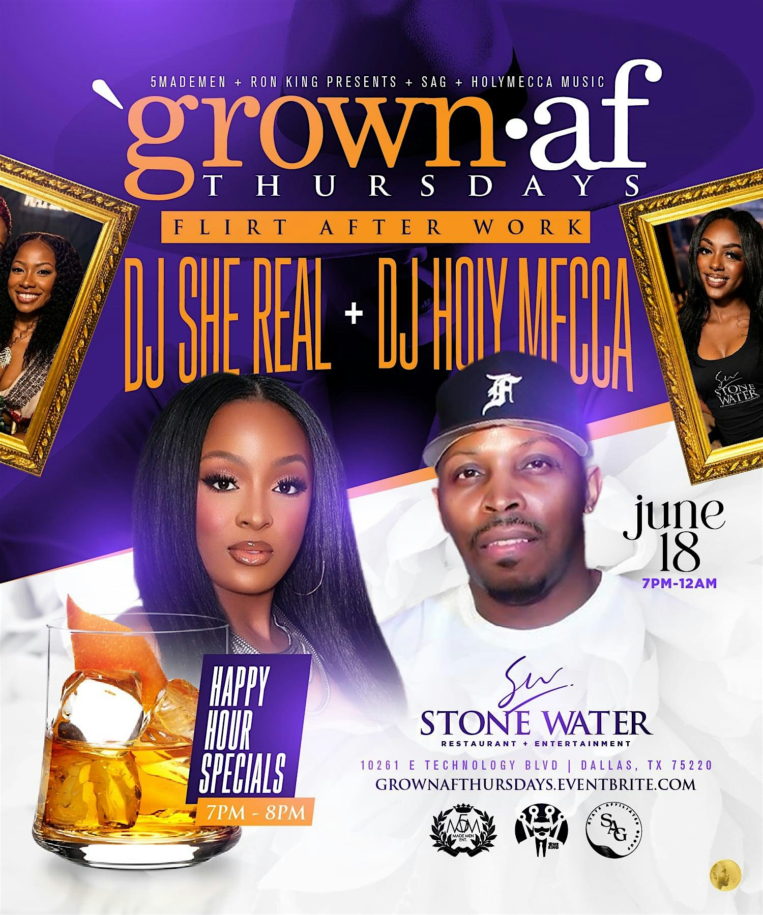 GROWN•AF Flirt After Work Thursdays @ Stone Water – Every Week